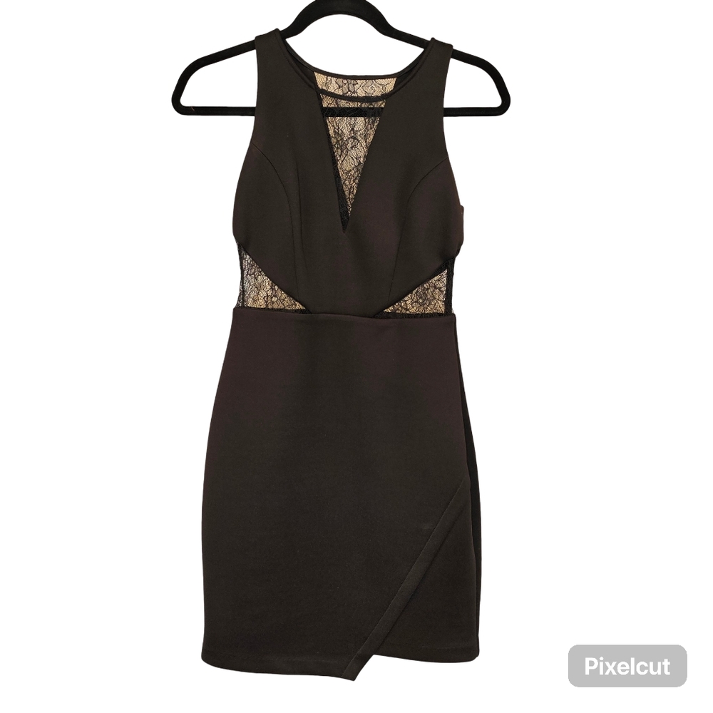 👍Guess black scuba and lace cutout midi dress in size 0 US